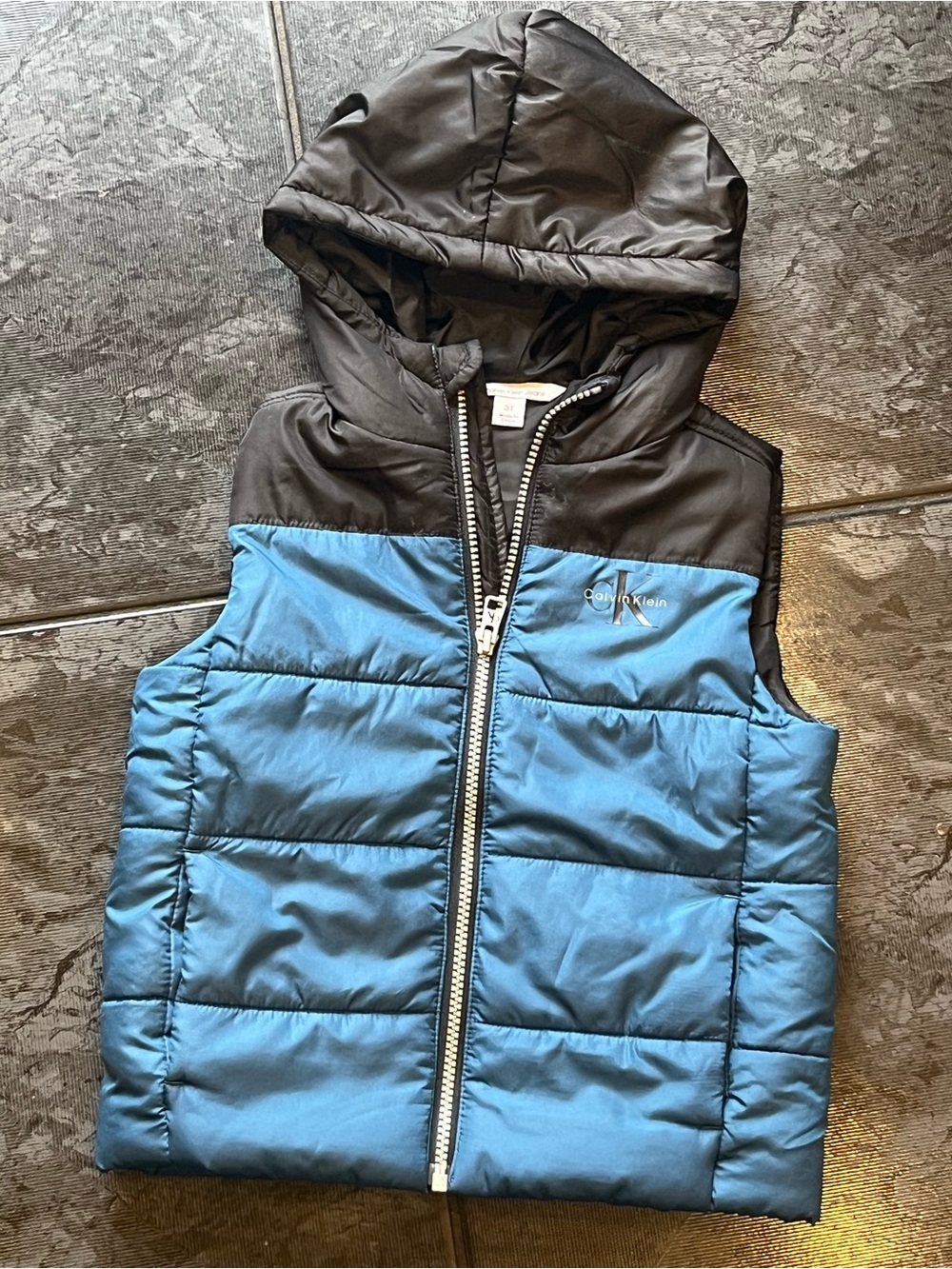 Calvin Klein Blue and Black Hooded Puffer Vest